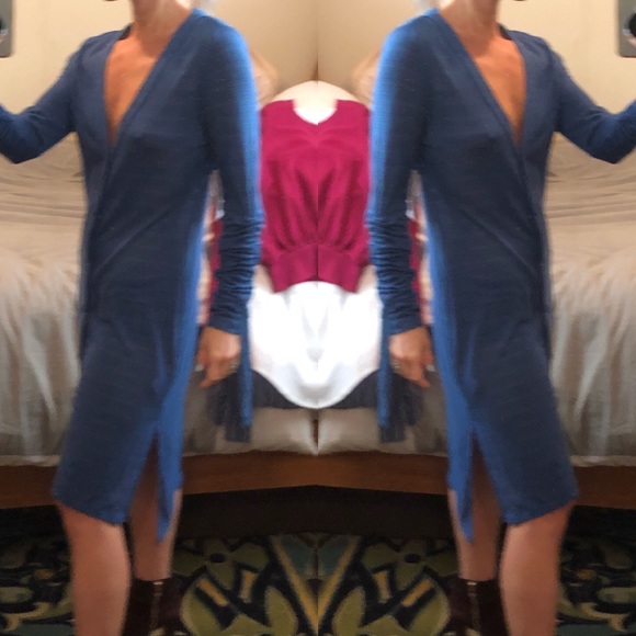 || Halston || bright indigo cardigan rouched arms - Picture 3 of 8